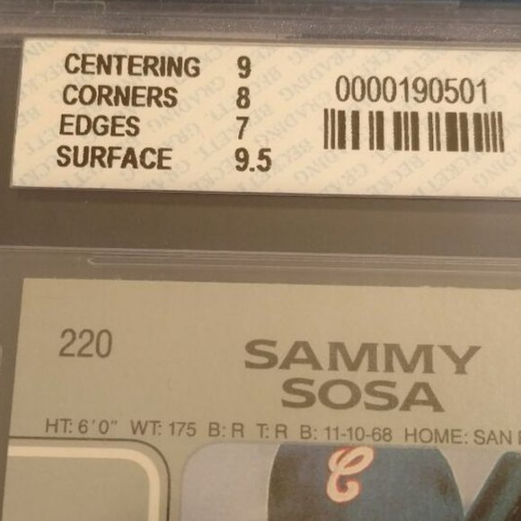 SAMMY SOSA GRADED BECKETT Chicago White Sox #220 Baseball Card 1990 - Picture 8 of 8